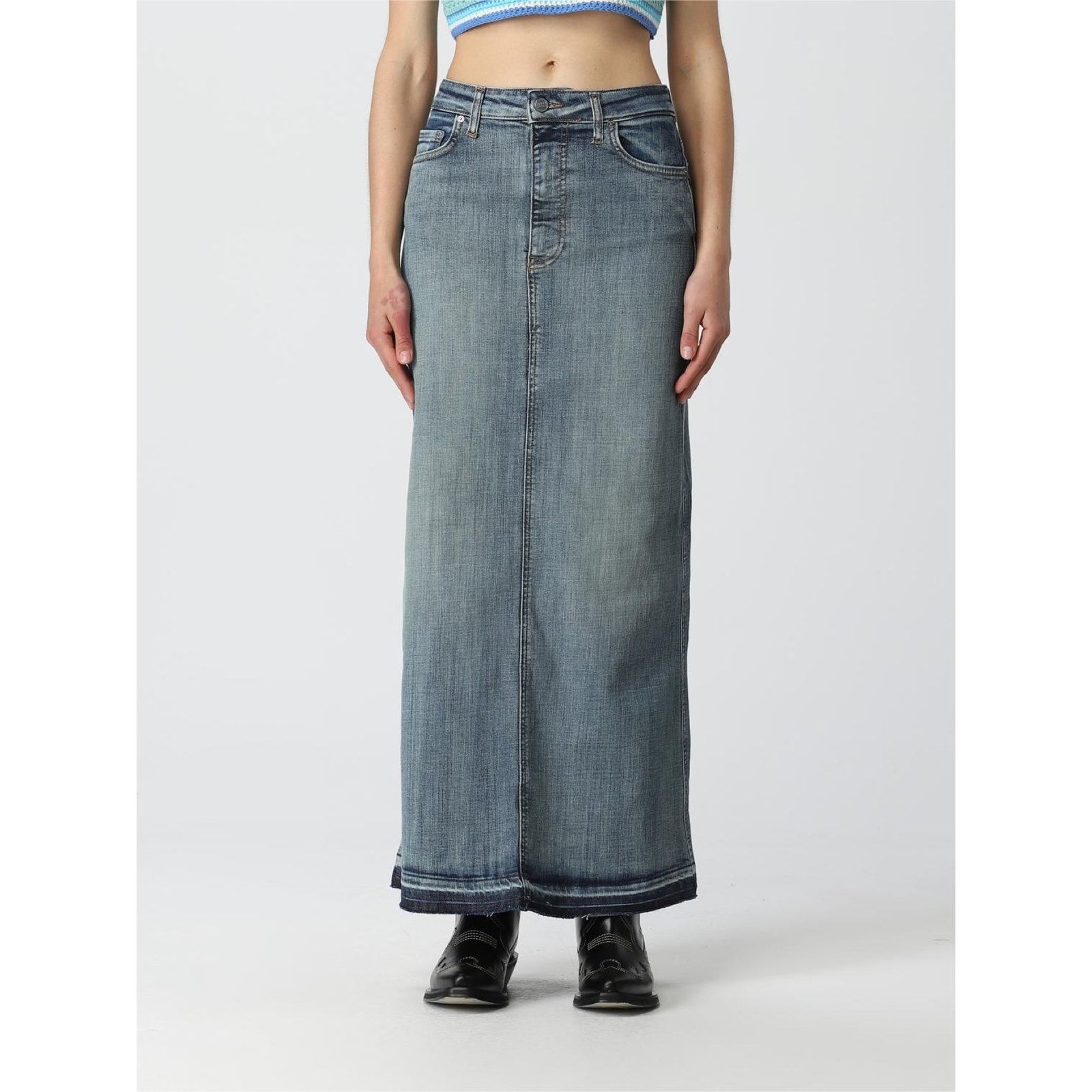 Nwt $331 Ganni Denim Skirt Long Sz 36